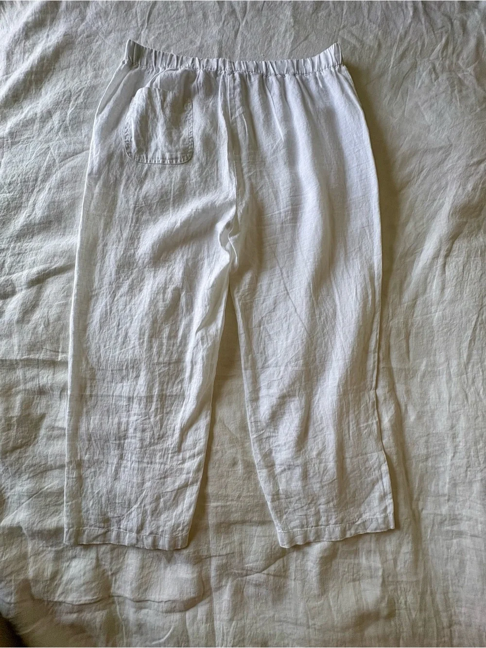 Quince 100% European Linen White Pants L NWOT Elastic Waist Wide Leg Beach